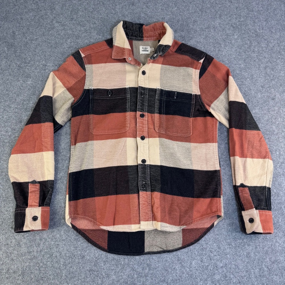 Flint and Tinder Mens Plaid Flannel Button Down Shirt Rust Cream Black Size M